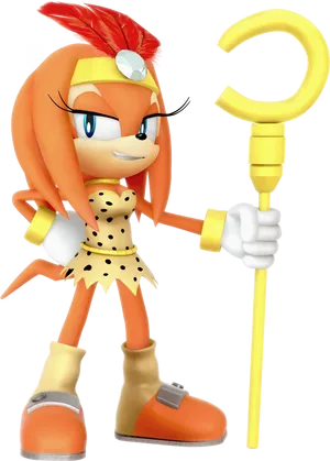 Animated Character With Golden Staff.png PNG Image