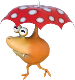 Animated Character With Mushroom Umbrella PNG Image