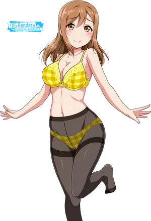 Animated Character Yellow Lingerie Pose PNG Image