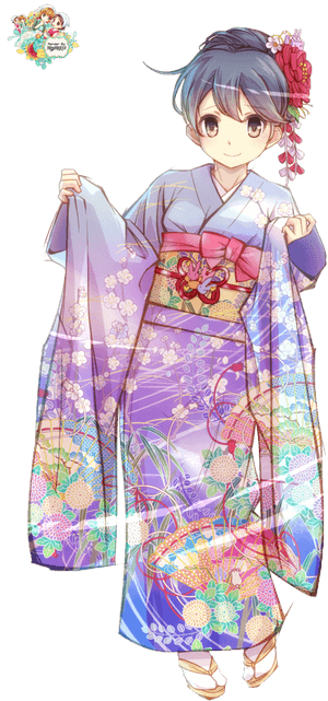 Animated Characterin Floral Kimono PNG with transparent background