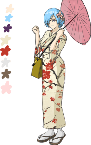 Animated Characterin Floral Kimonowith Umbrella PNG image with transparent background