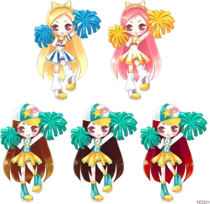 Animated Cheerleader Characters PNG Image