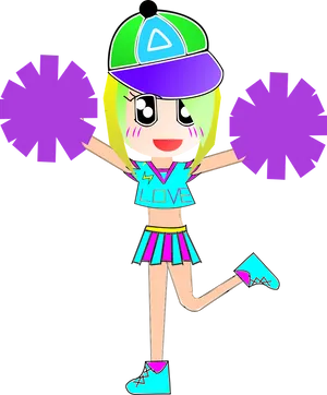 Animated Cheerleaderwith Pom Poms PNG Image