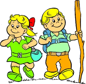 Animated Children Hiking Adventure PNG Image