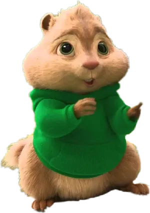 Animated Chipmunkin Green Sweater PNG Image