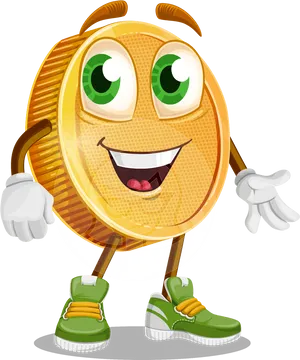 Animated Coin Character Smiling PNG Image