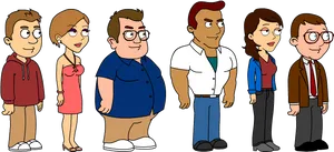 Animated Comedy Character Lineup PNG Image