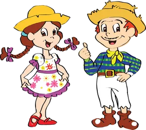 Animated Country Kids Illustration PNG Image