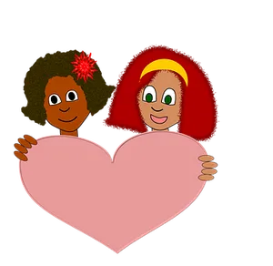 Animated Couple Holding Heart PNG Image