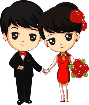 Animated Couplein Formal Attire PNG Image