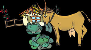 Animated Cowand Thatched Cottage PNG image with transparent background