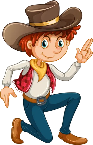 Animated Cowboy Character Pointing Upward PNG Image