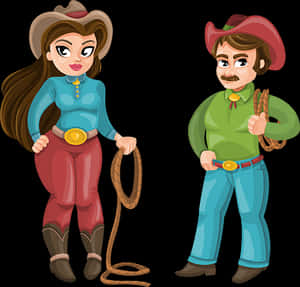 Animated Cowboyand Cowgirl Illustration PNG image with transparent background