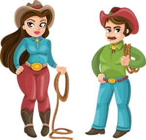 Animated Cowboyand Cowgirl Illustration PNG Image