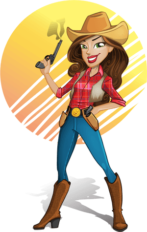 Animated Cowgirl With Gunand Hat PNG image with transparent background
