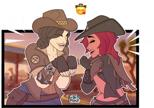 Animated Cowgirls Fist Bump PNG Image