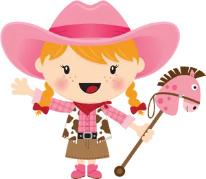 Animated Cowgirlwith Hobby Horse PNG Image