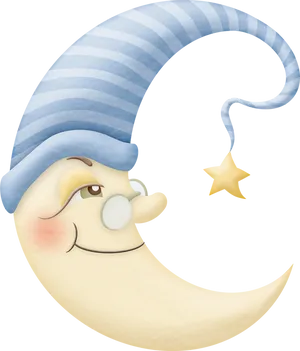 Animated Crescent Moonwith Hatand Star PNG Image