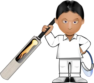 Animated Cricket Playerwith Bat PNG Image