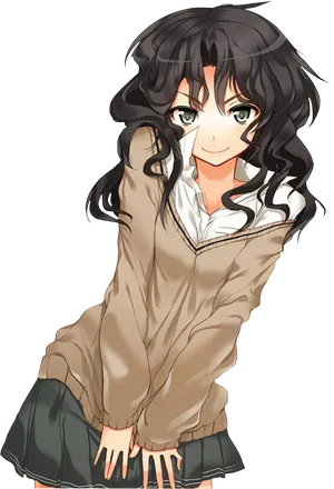 Animated Curly Haired Girl Smiling PNG Image