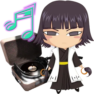 Animated D J Characterwith Vinyl Record Player PNG Image