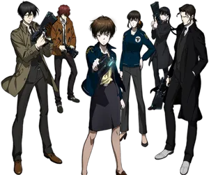 Animated Detective Team With Guns PNG Image