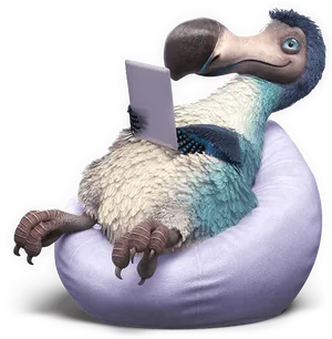 Animated Dodo Bird Using Laptop PNG Image