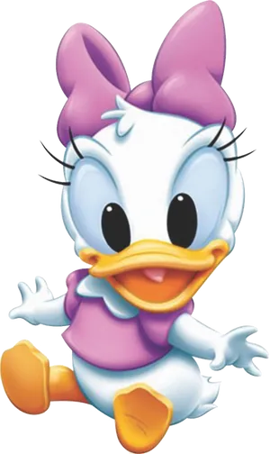 Animated Duck Character Pink Bow PNG Image