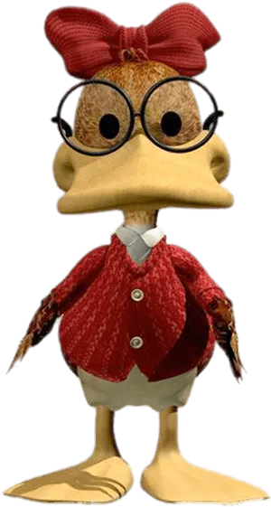 Animated Duck Characterwith Glassesand Red Bow PNG Image