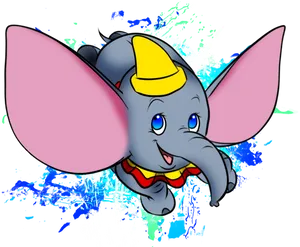 Animated Dumbo Elephant Flying Illustration PNG Image