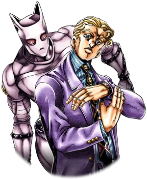 Animated Duo Purple Suitand Stand PNG Image