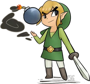 Animated Elf Hero With Bomband Sword PNG Image