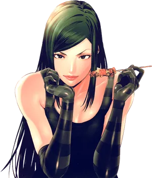 Animated Female Character Green Hair PNG Image