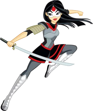 Animated Female Warriorwith Katana PNG Image