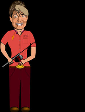 Animated Fisherman Character Holding Rod PNG image with transparent background