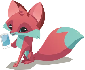 Animated Foxwith Smartphone PNG Image