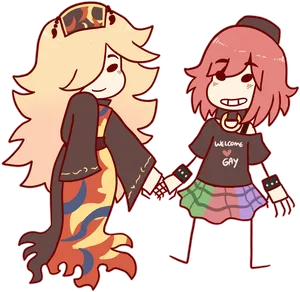 Animated Friends Holding Hands PNG Image