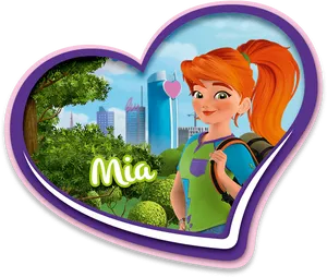 Animated Girl Heart Frame Mia PNG Image