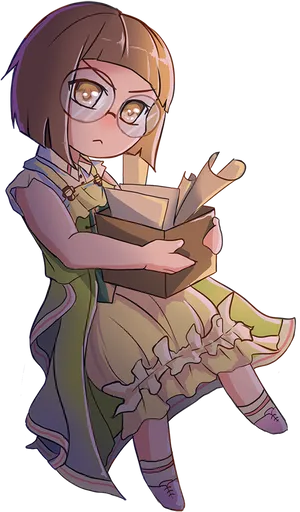 Animated Girl Holding Books PNG Image