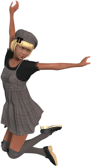 Animated Girl Jumpingin Plaid Dress.png PNG Image