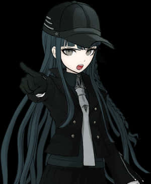 Animated Girl Pointing Emo Hair Style PNG