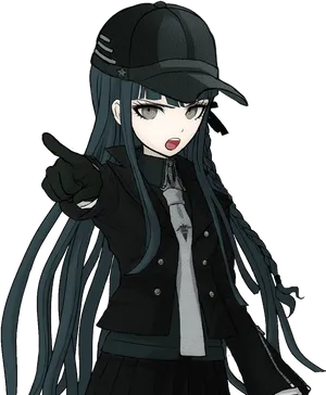 Animated Girl Pointing Emo Hair Style PNG Image