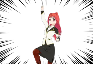 Animated Girl Raising Fistin Triumph PNG Image