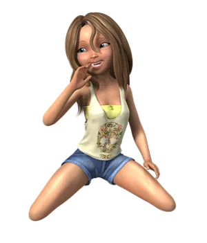 Animated Girl Sitting Smiling PNG Image