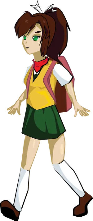 Animated Girl Walking With Backpack PNG Image