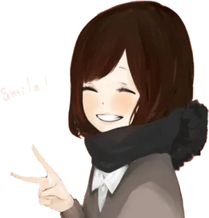 Animated Girl Wearing Scarf Smiling PNG Image