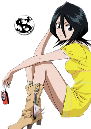 Animated Girl Yellow Dress Boots PNG Image