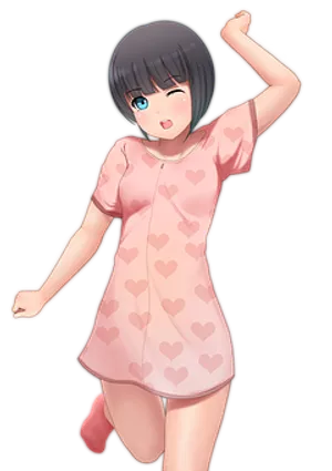 Animated Girlin Pink Heart Pajamas PNG Image