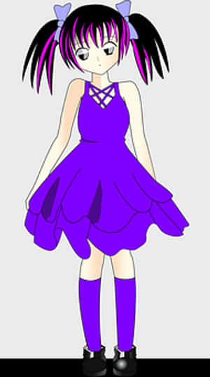 Animated Girlin Purple Dress PNG image with transparent background