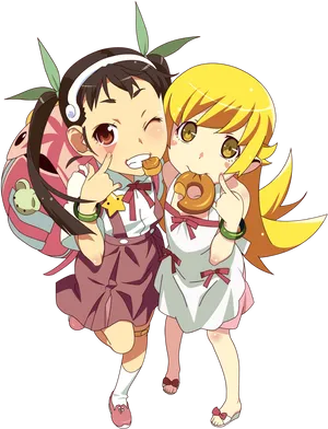 Animated Girls Eating Donuts PNG Image